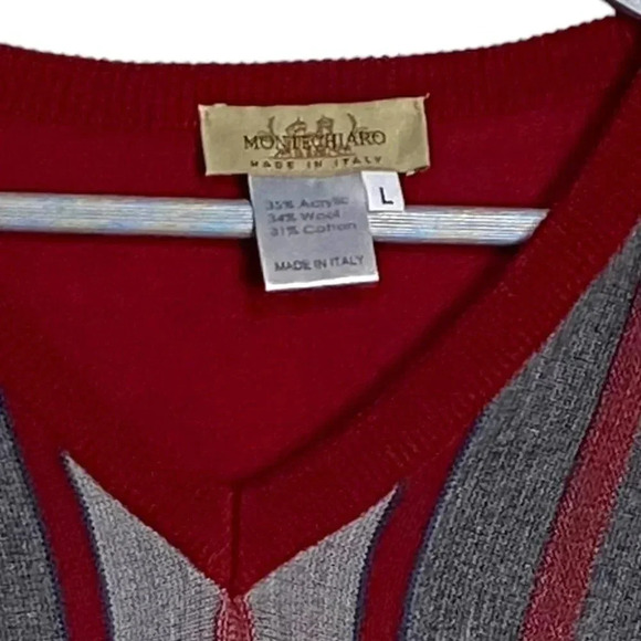 Vintage Montechairo sweater red‎ black gray V-neck made in Italy size L mens - Picture 4 of 5